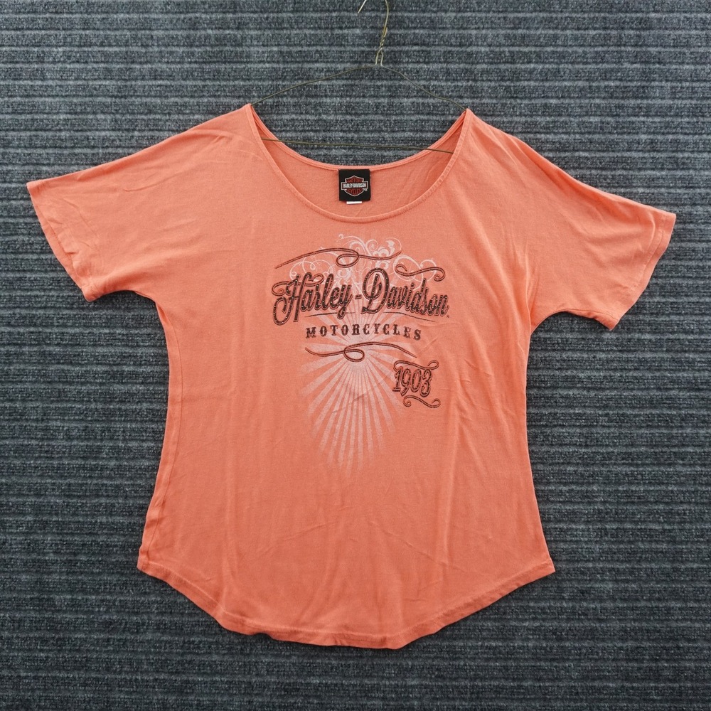 Harley-Davidson Graphic T-Shirt Women Large Coral Studded Antelope Valley CA